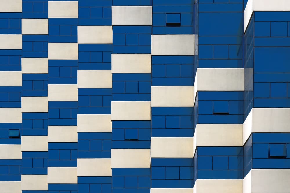 Blue Geometric Facade by Hans-Wolfgang Hawerkamp — canvas wall art