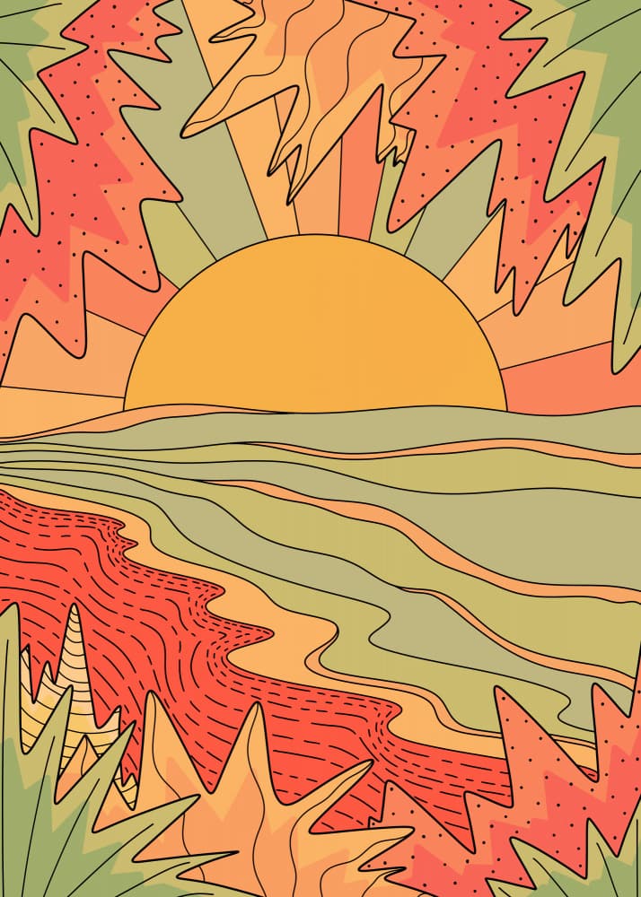 Retro Sunset Seascape by Stephen Wade — canvas wall art