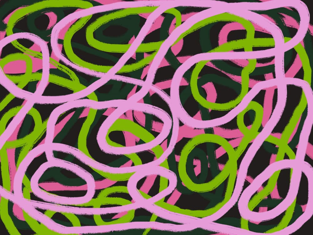 Pink Green Abstract Swirls by Little Dean — canvas wall art