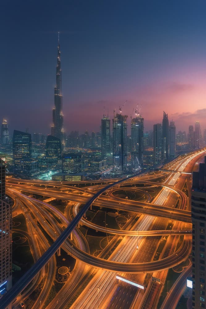 Vibrant Dubai Nightscape by Javier de la Torre — canvas wall art