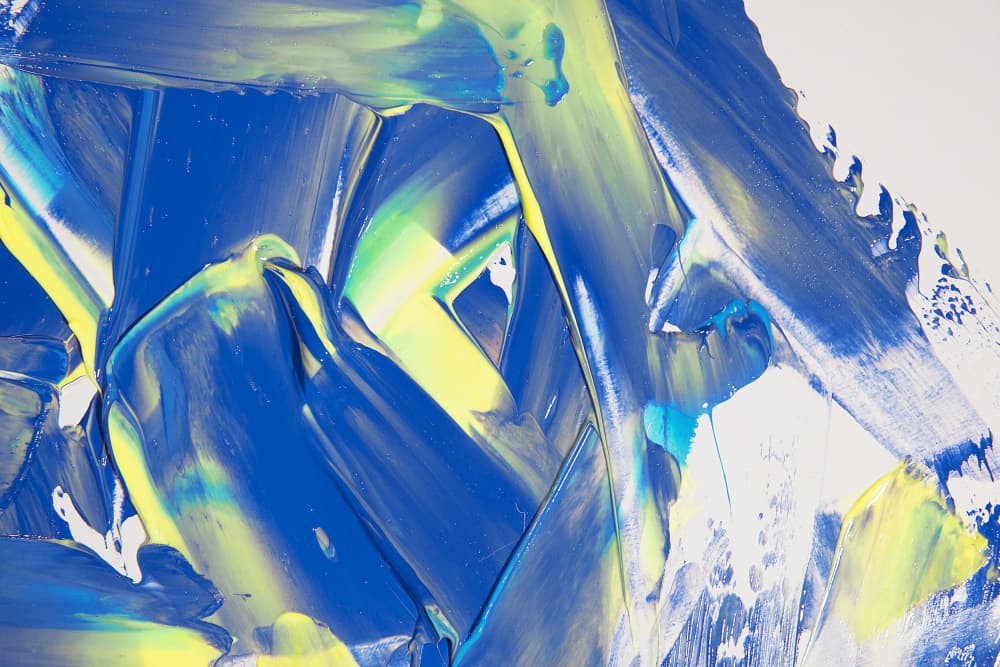 Vibrant Blue Yellow Abstract by Julia Ramiro — canvas wall art