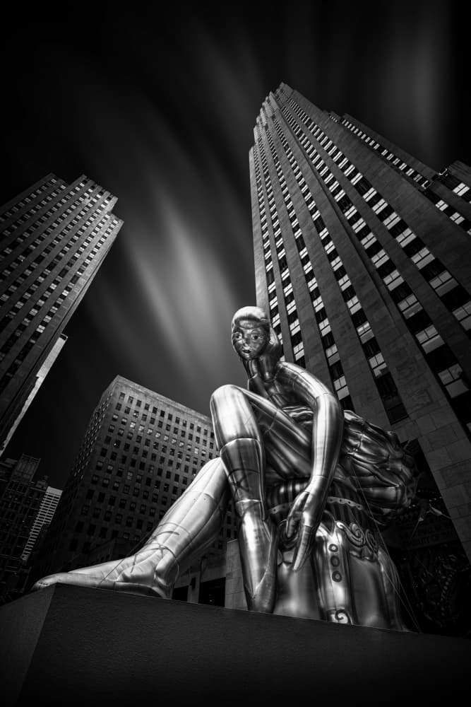 Metallic Figure City Night by Jackson Carvalho — canvas wall art