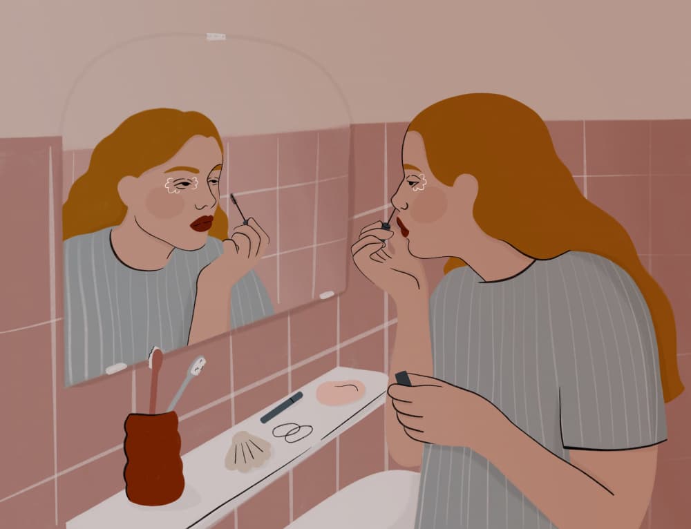 Woman Applying Lipstick by Ida Alvarsson — canvas wall art