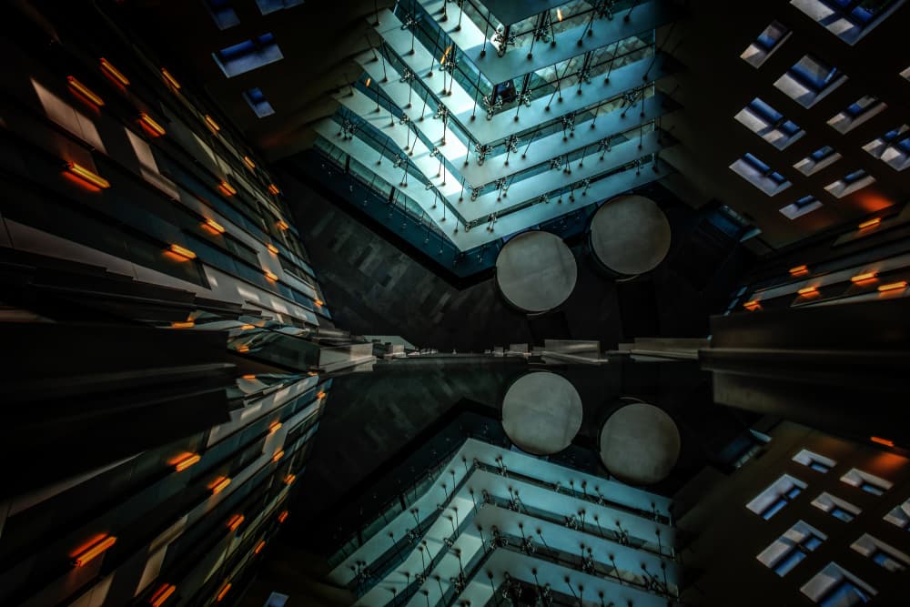Modern Atrium Reflection by Jürgen Muß — canvas wall art