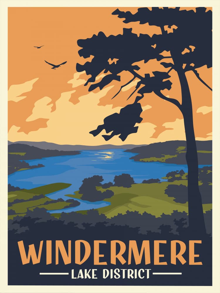 Windermere Lake District Sunset by Retrodrome — canvas wall art