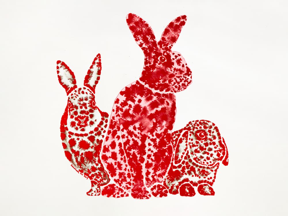 Crimson Spotted Bunnies by Santhosh ch — canvas wall art