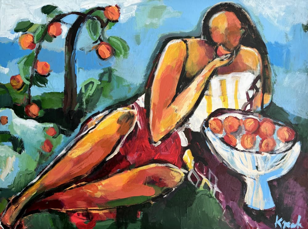 Reclining Apricot Woman by Magdalena Krzak — canvas wall art