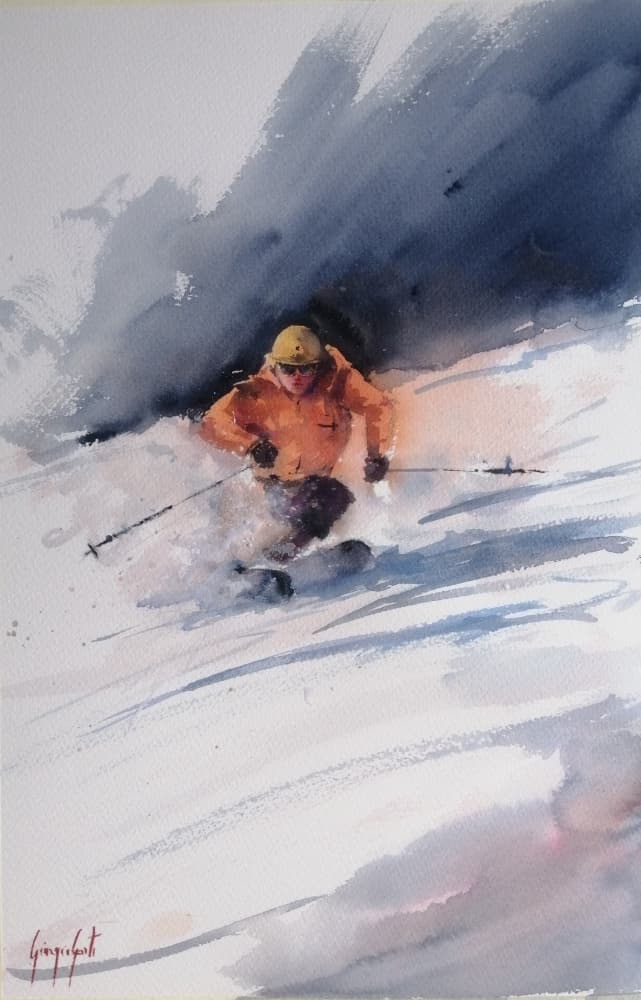 Skier In Powder Snow by Giorgio Gosti — canvas wall art