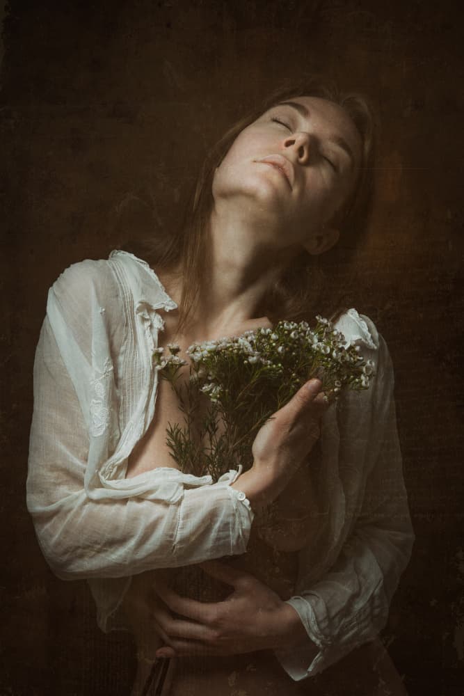 Serene Woman with Flowers by Ruth Franke — canvas wall art