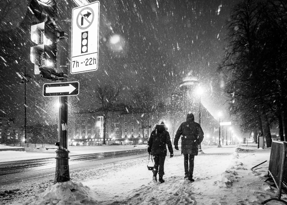 Winter City Night Walk by Michiko Ôtomo — canvas wall art