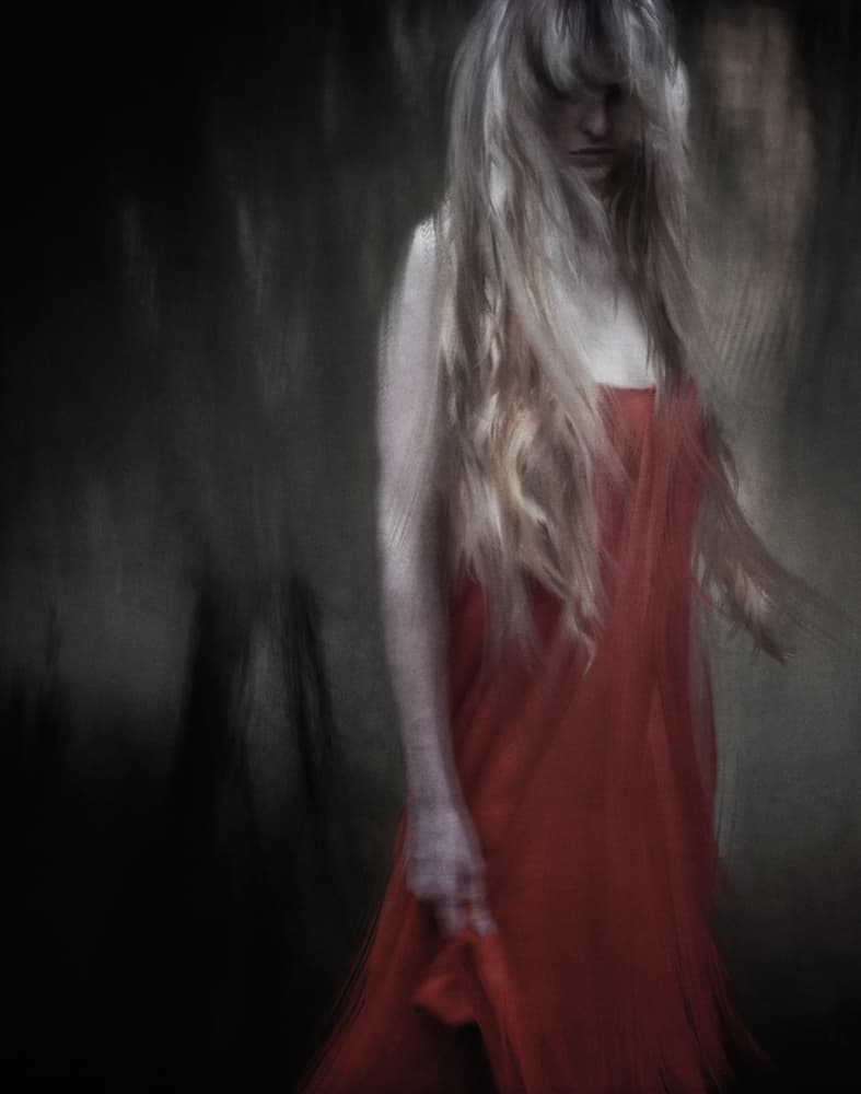 Blonde Woman Red Flow by Charlaine Gerber — canvas wall art