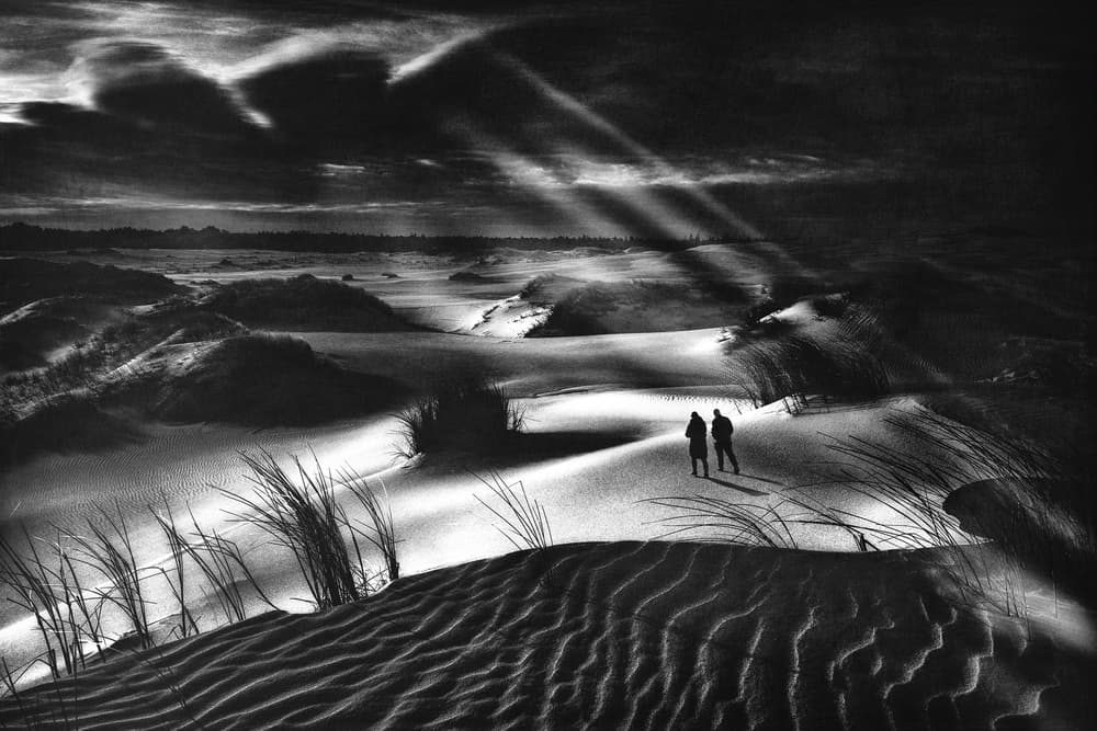 Couple Walking Sandy Dunes by Grzegorz Lewandowski — canvas wall art