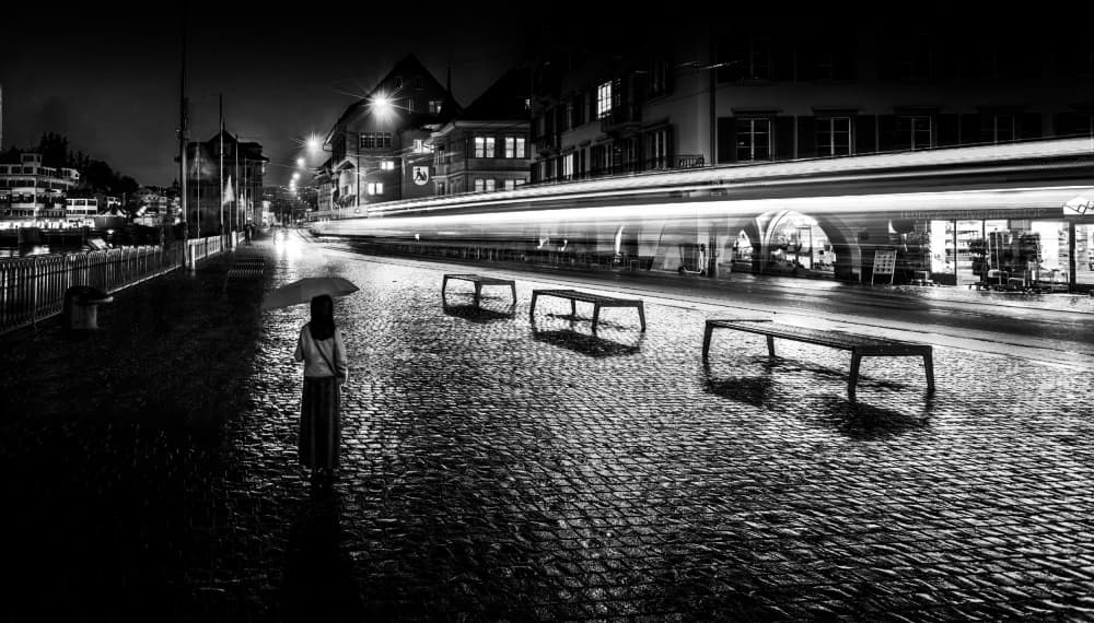 Moody City Rain by Kenneth-Wei Zeng — canvas wall art