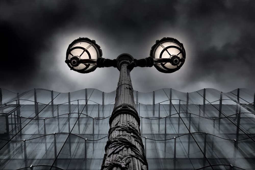 Dark City Lamp Post by Raffi Bashlian — canvas wall art