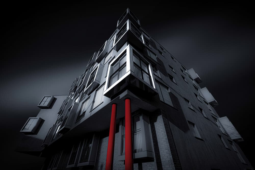 Red Pillars Modern Architecture by Roland M Schwerdtfeger — canvas wall art