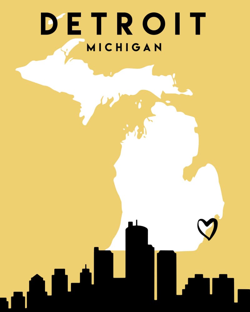 Detroit Michigan Skyline Love by Emiliano Deificus — canvas wall art