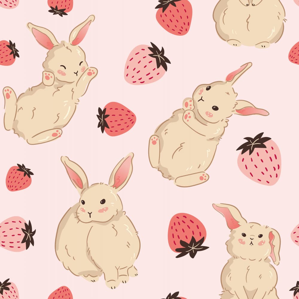 Bunnies and Sweet Strawberries by Weronika Gross — canvas wall art