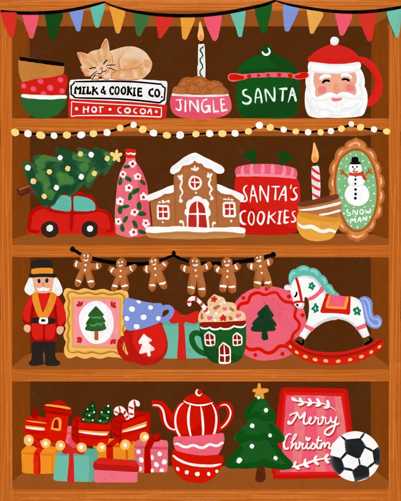 Cozy Christmas Shelf by Nidhi Kachhadiya — canvas wall art