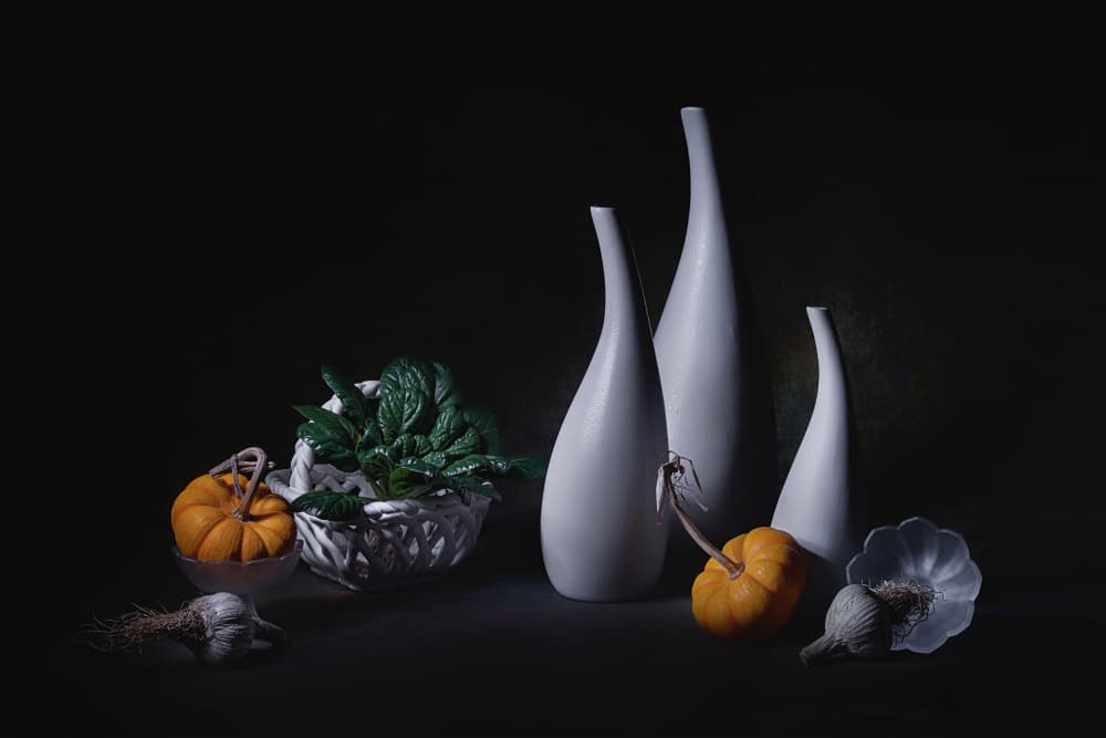 White Vases Autumn Harvest by Lydia Jacobs — canvas wall art