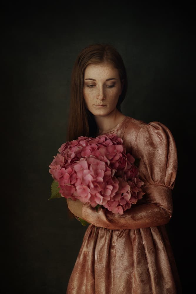 Moody Floral Portrait by Raluca Arhire — canvas wall art