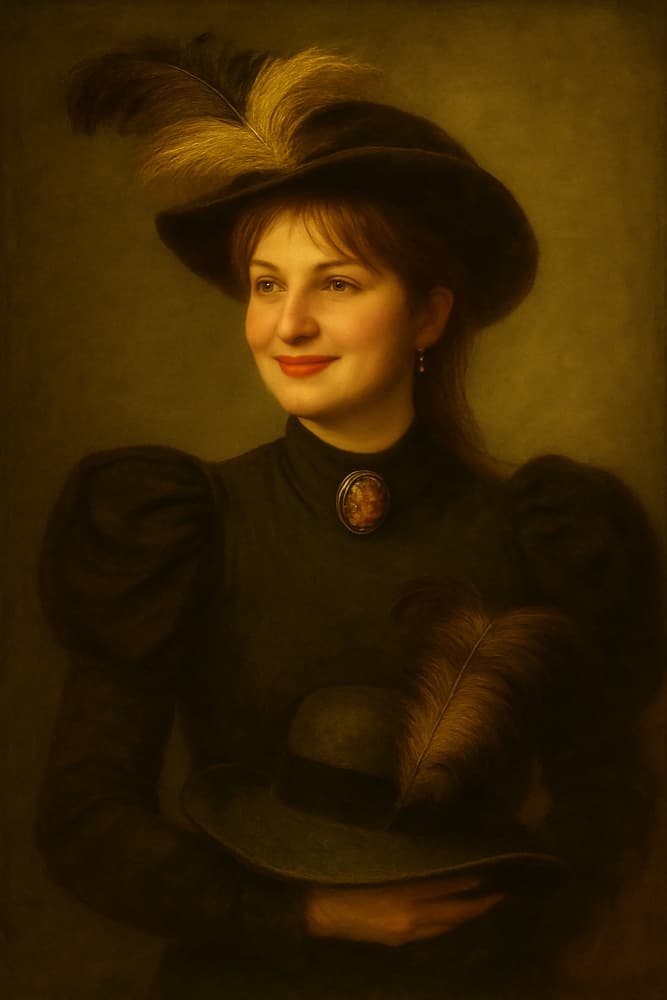 Elegant Lady with Feathered Hat by Ionel Onofras — canvas wall art