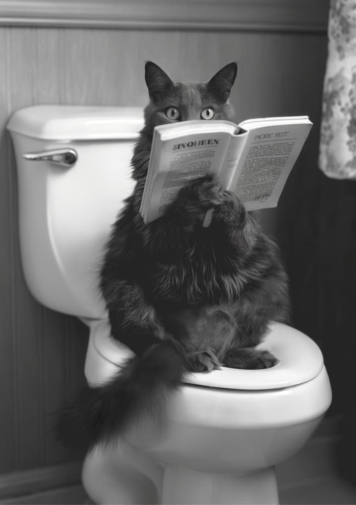 Cat Reading on Toilet by Niky Rahner — canvas wall art