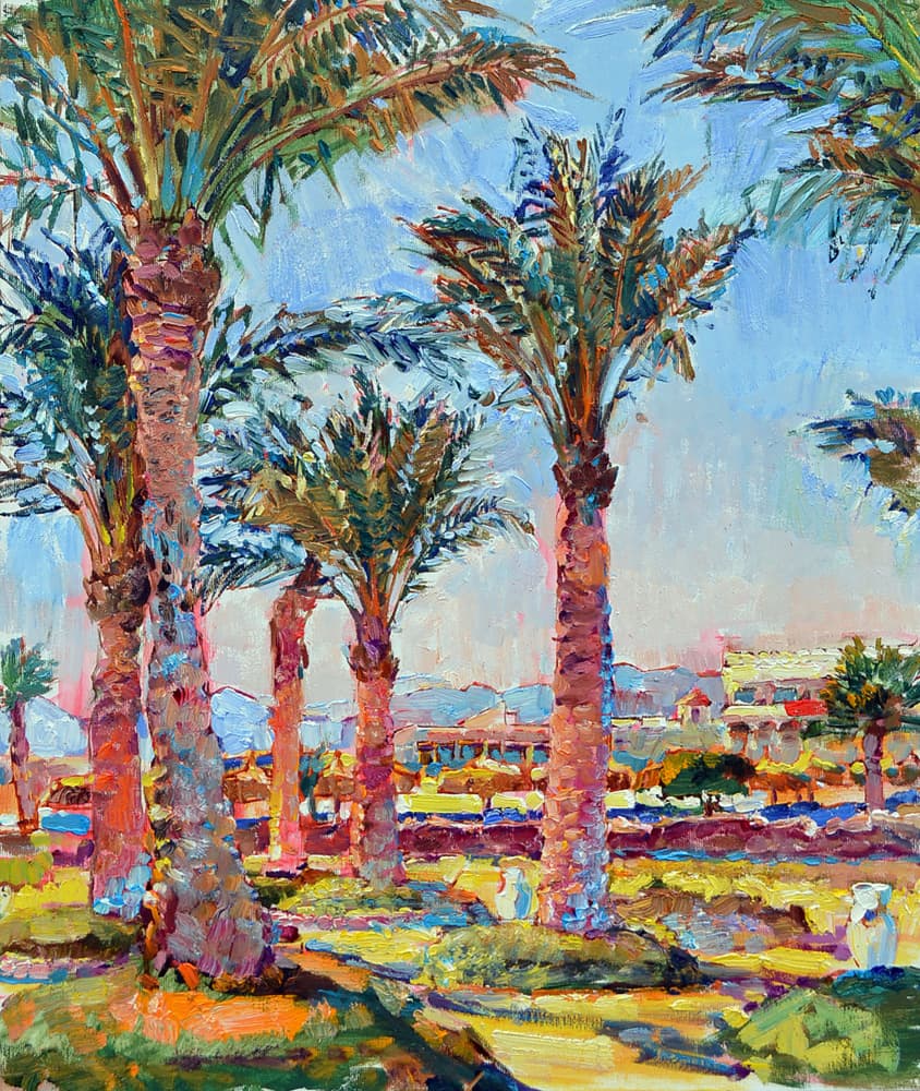 Vibrant Resort Palms by Andrii Kutsachenko — canvas wall art