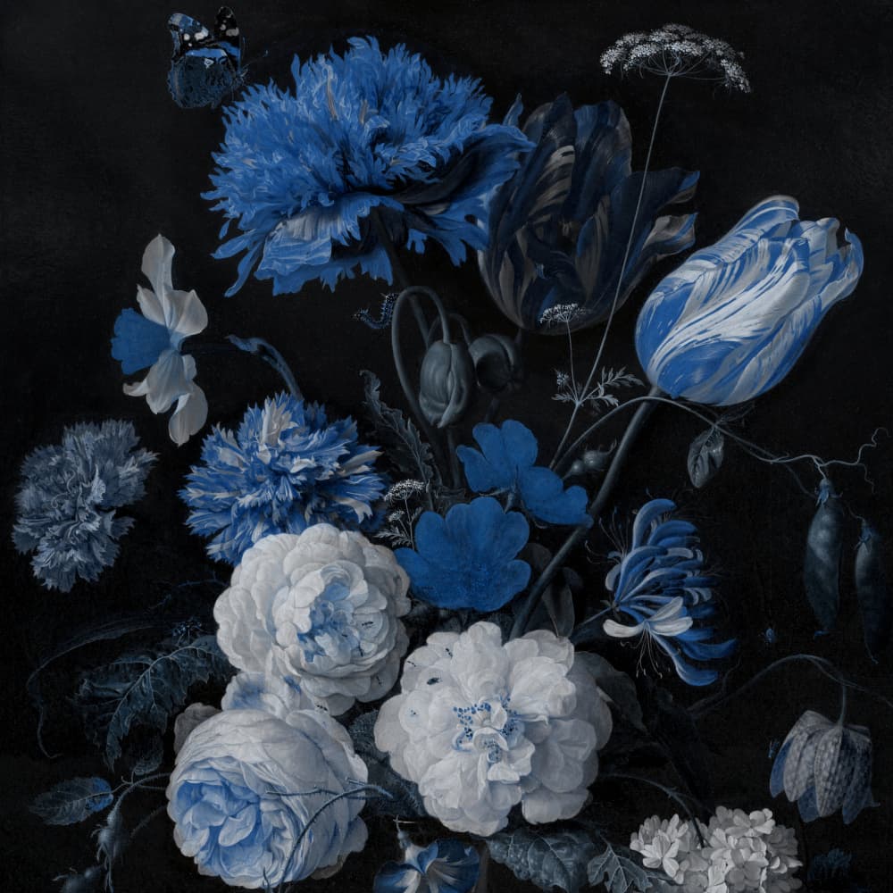 Dark Blue Floral Still Life by Marja van den Hurk — canvas wall art