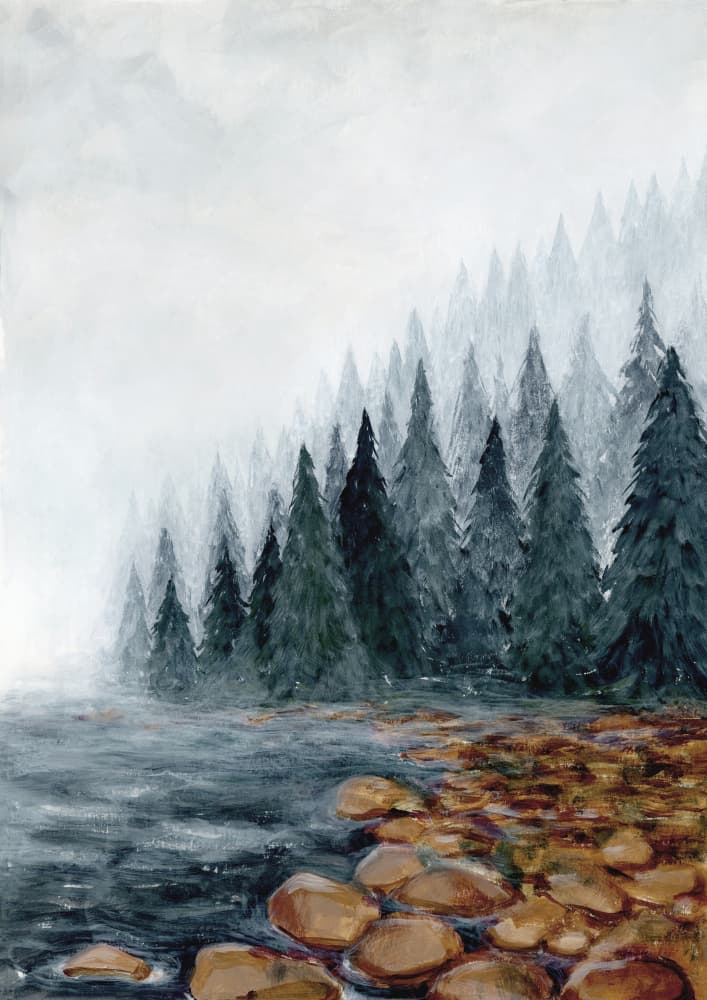 Misty Forest River by Rosana Laiz Blursbyai — canvas wall art