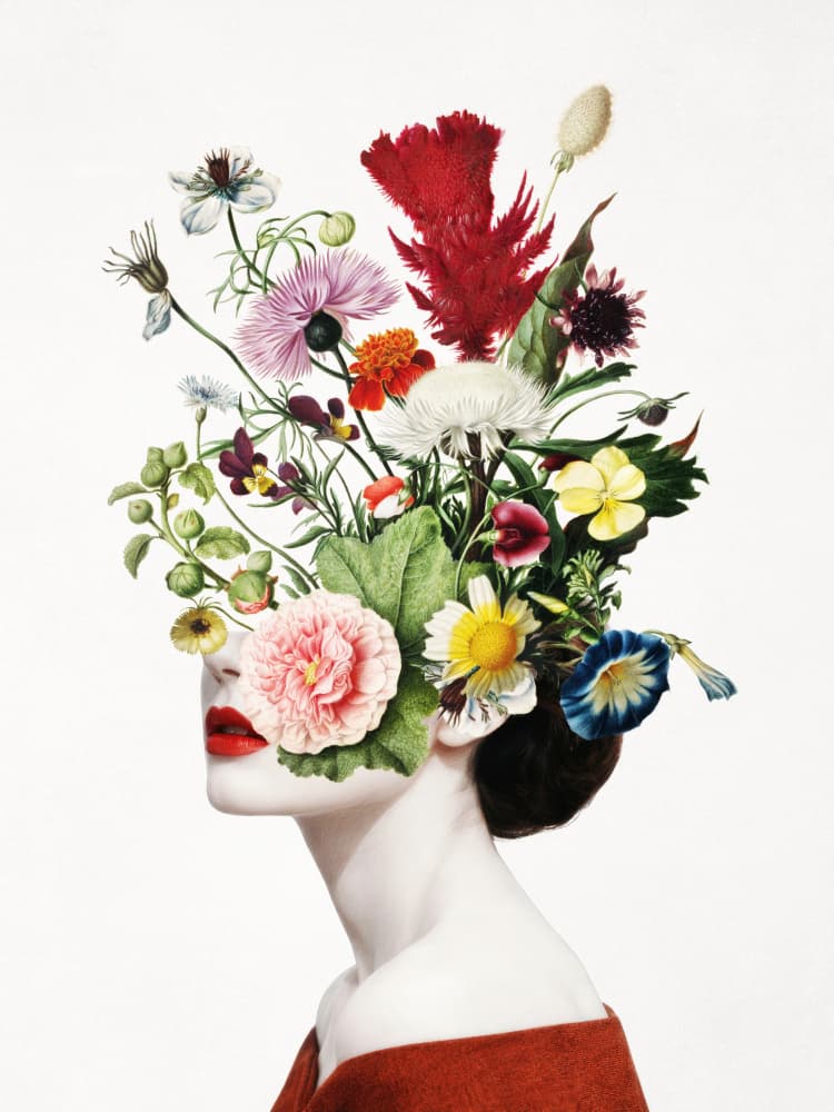 Floral Woman Portrait by Marja van den Hurk — canvas wall art