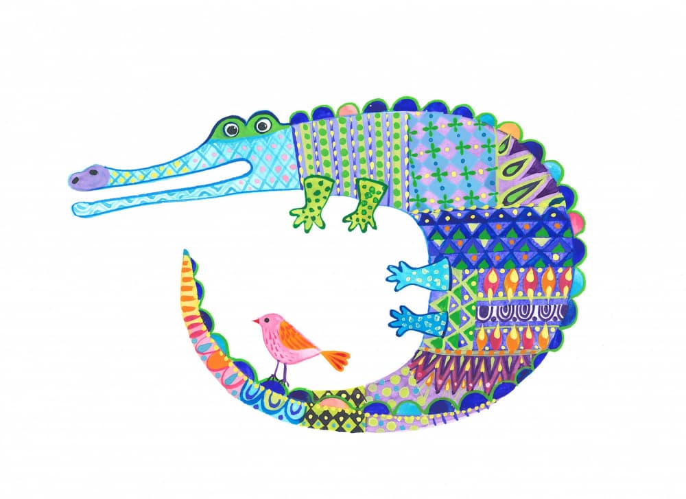 Patterned Crocodile and Bird by Isabelle Brent — canvas wall art
