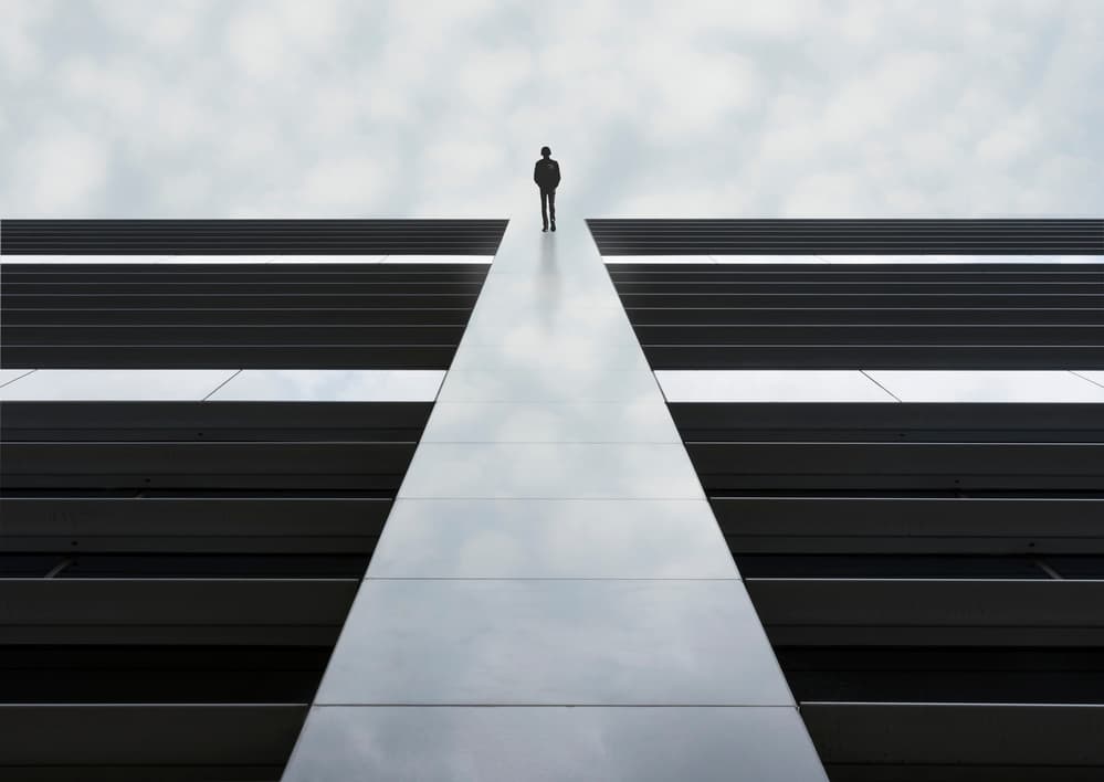 Man Above City Skyscraper by Greetje van Son — canvas wall art