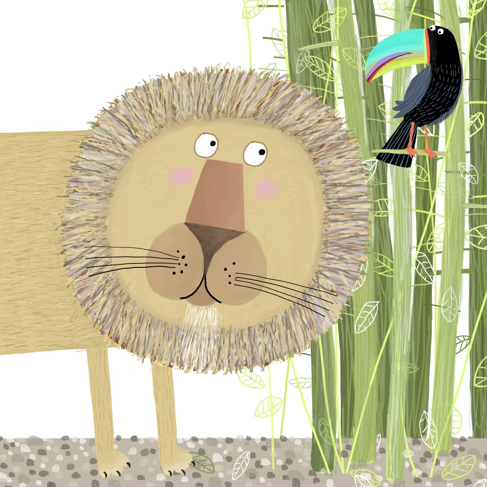 Curious Lion and Toucan by Carla Daly — canvas wall art