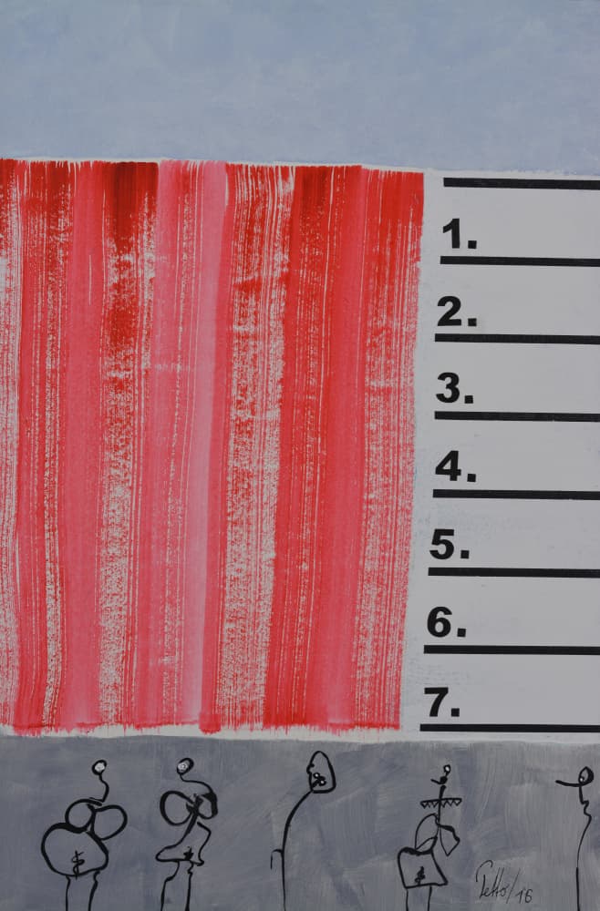 Red Stripes Abstract Figures by Mr PETTO — canvas wall art