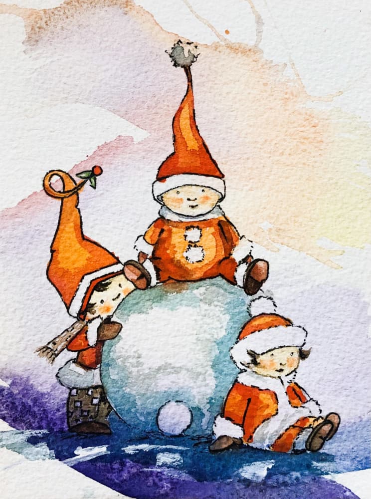 Little Snow Gnomes by Anda Bieza — canvas wall art