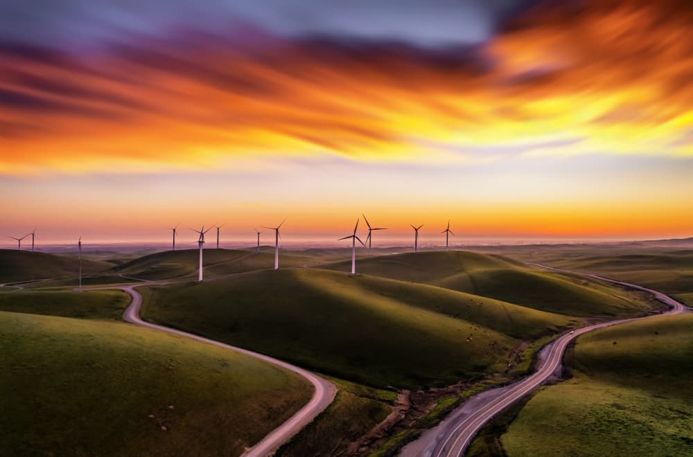 Vibrant Sunset Turbines by Jenny Qiu — canvas wall art