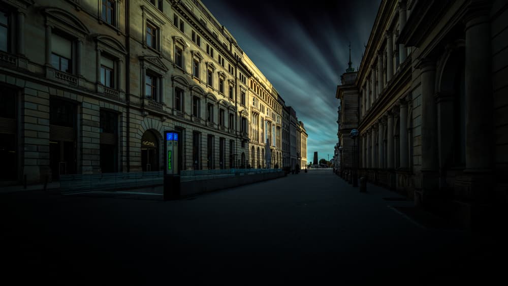 Dramatic City Street Shadows by Jürgen Muß — canvas wall art