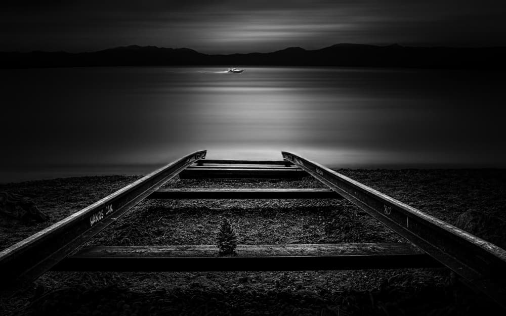 Monochrome Lake Tracks by Frank W. — canvas wall art