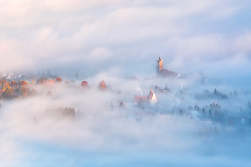 Misty Village Morning by Daniel Gastager — canvas wall art