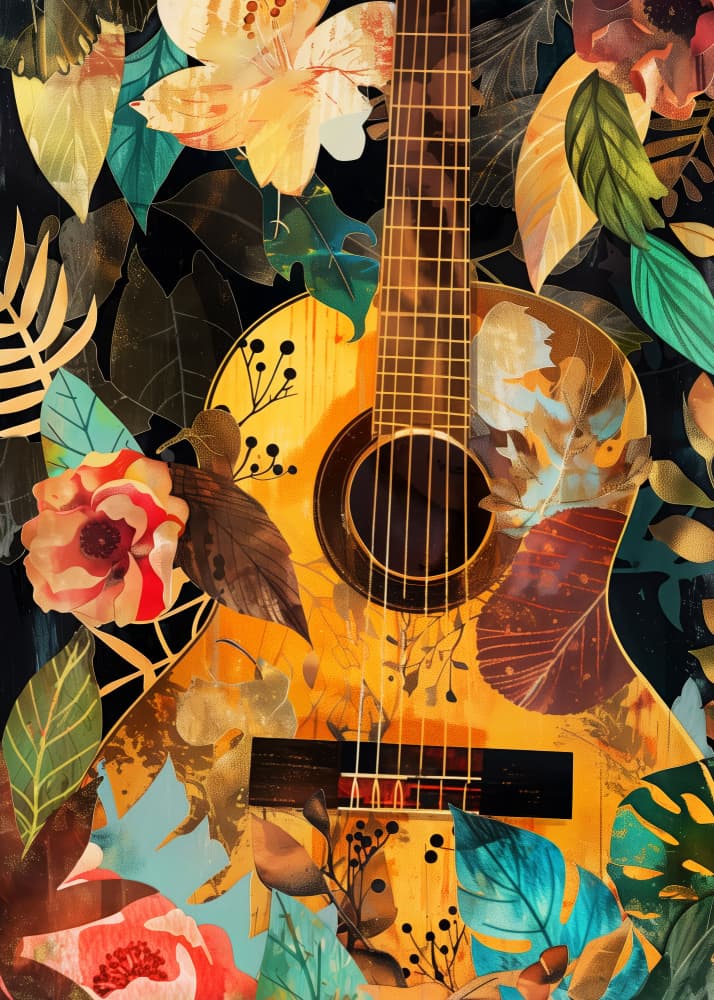 Tropical Guitar Bloom by Justyna Jaszke — canvas wall art