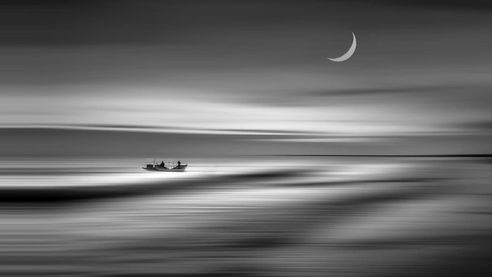 Boat Under Crescent Moon by MingLun Tsai (蔡明倫) — canvas wall art