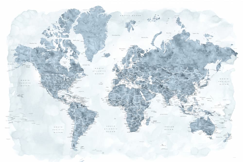 Watercolor World Map by Rosana Laiz Blursbyai — canvas wall art