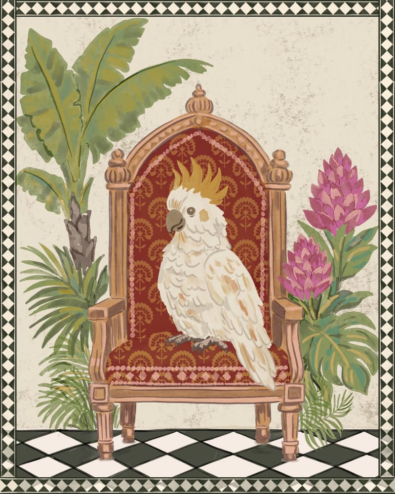 Regal Cockatoo Throne by Radhika Modi — canvas wall art
