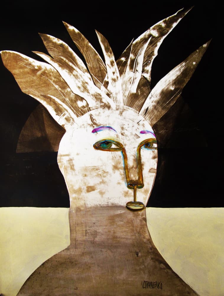 **Enigmatic Feathered Portrait** by Victor Tkachenko — canvas wall art