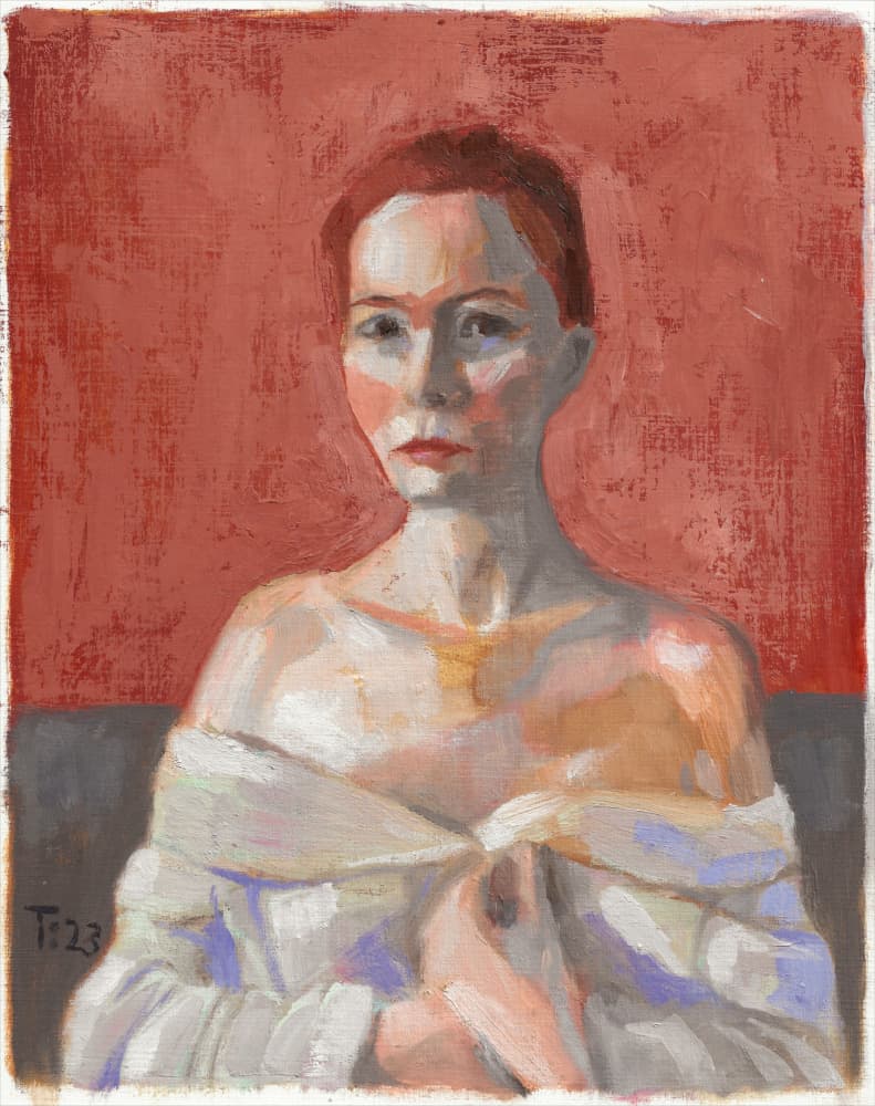 Expressive Red Portrait by Tore Bahnson — canvas wall art