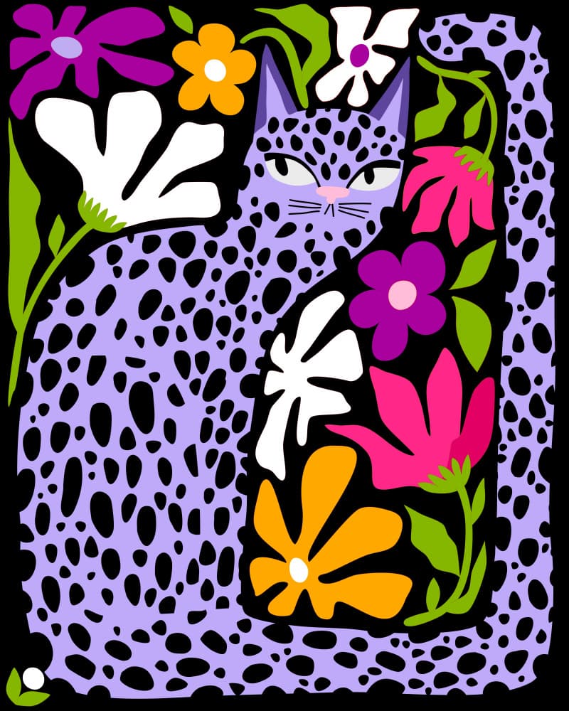 Spotted Floral Cat by Uma Gokhale — canvas wall art