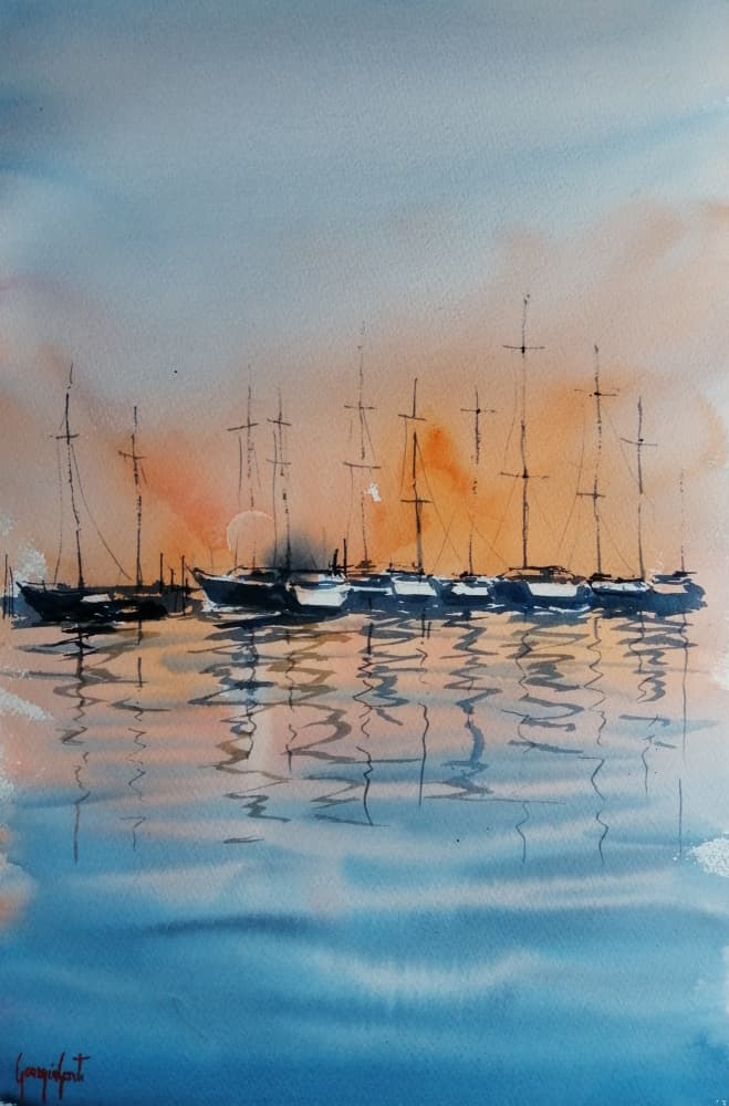 Twilight Marina Reflections by Giorgio Gosti — canvas wall art