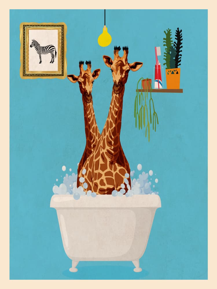 Giraffes Bubble Bath by WallChart Art Studio — canvas wall art