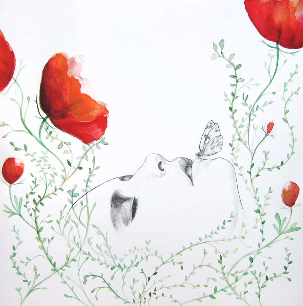 Dreaming Woman Poppies by Christine Lindstrom — canvas wall art