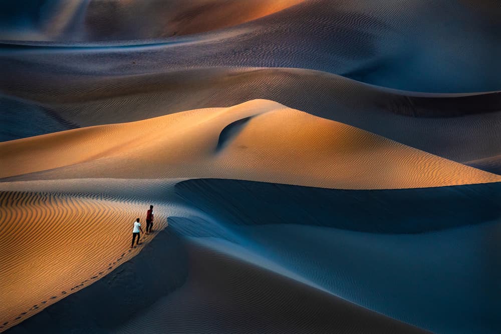Golden Blue Desert Journey by Babak Mehrafshar — canvas wall art